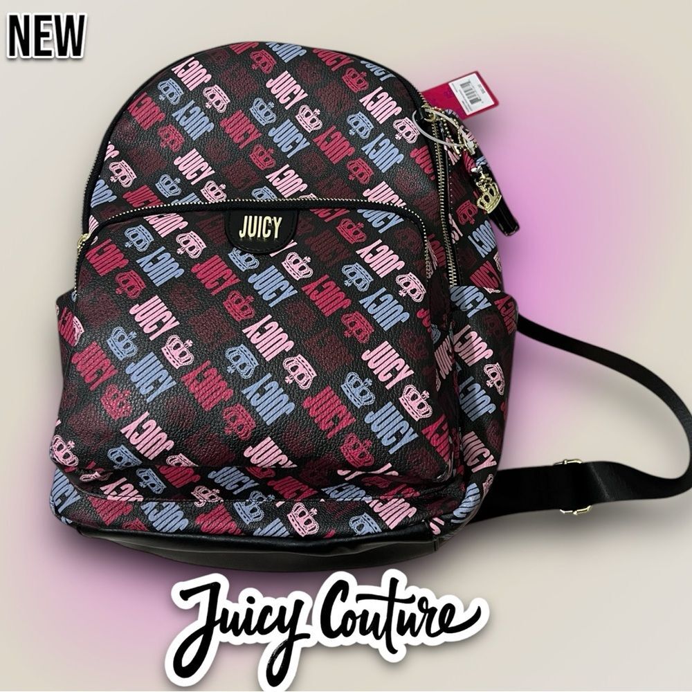 New NWT Juicy Couture Logo design Royal Sports Backpack Book bag with coin pouch